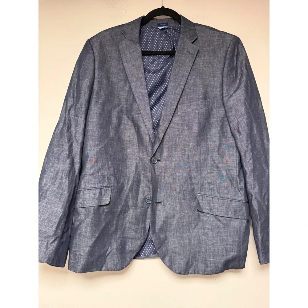 Cam Newton MADE Blazer Jacket Men's 42L Blue Linen‎ Cotton Blend Sport Coat